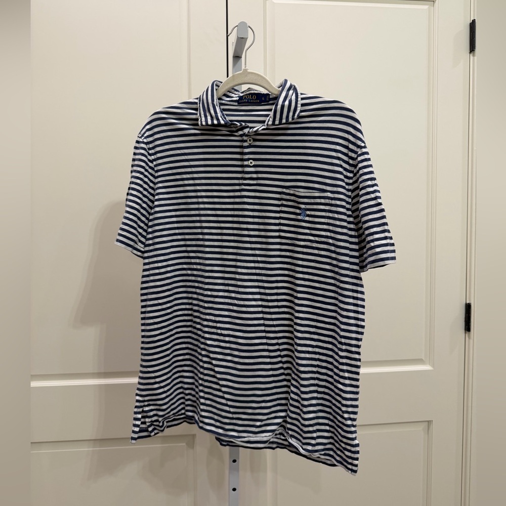 Men's Polo by Ralph Lauren Navy and White striped Polo size Large